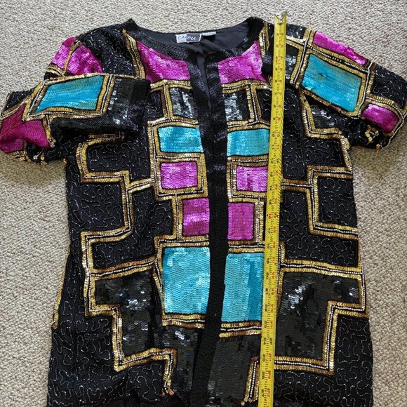Vintage Carina 1980s Sequin Beaded Jacket | L | Black Silk Statement Blazer - Picture 13 of 13